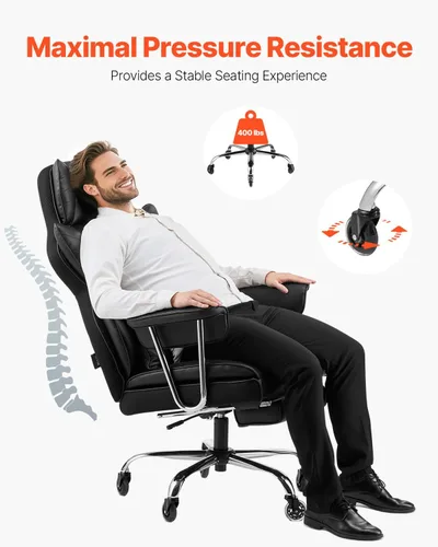 Miniatura 6 de VEVOR Silla de oficina ejecutiva con reposapiés, silla de oficina de gran tamaño de 400 libras con almohada lumbar y reposabrazos extraíbles, silla