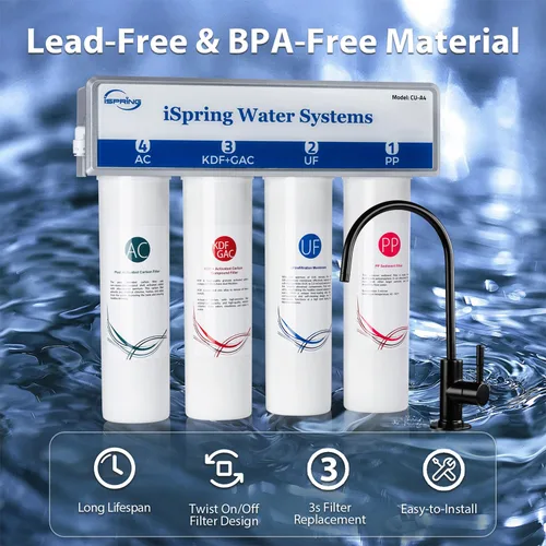Miniatura 7 de iSpring CUA4-BLK - Sistema de filtro de agua para debajo del fregadero, filtro de agua de ultrafiltración de 4 etapas sin tanque de alta capacidad