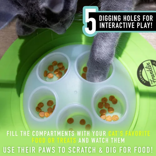 Miniatura 5 de Franklin Pet Supply Co. - Cuenco interactivo para excavación lenta para gatos, cuenco de juguete para golosinas + alimentos, comedero rascador