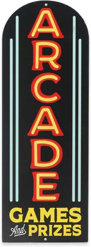 Cartel de metal arqueado de juegos y premios de arcade – Cartel arcade vintage para sala de juegos, cueva de hombre o habitación de adolescentes