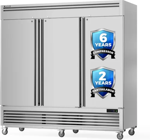 Coolski Refrigerador Comercial de 3 Puertas 82 pulgadas de Ancho 72 Pies Cúbicos Reach-in de Acero Inoxidable Vertical Refrigerador Comercial para
