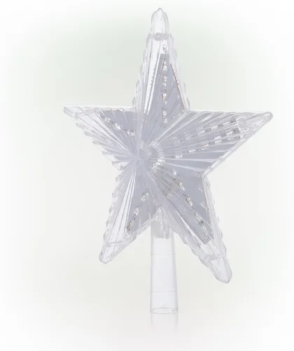 Miniatura 6 de Alpine Corporation Decoración de árbol de estrella de 8 pulgadas con 5 puntos con 31 luces LED blancas frías, decoración navideña
