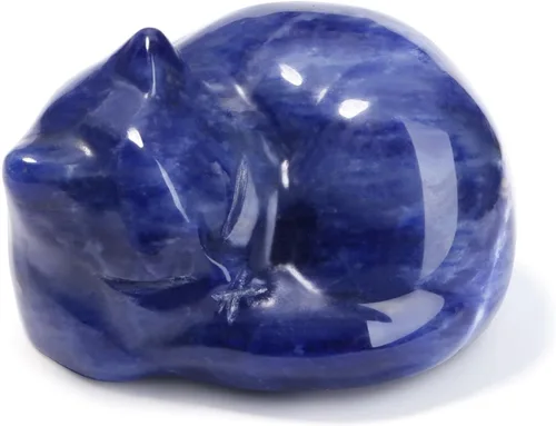 Miniatura 20 de LAIDANLA Estatua de gato dormido de obsidiana negra, cristales curativos tallados a mano, bonita escultura de figura de gatito de 1.6 pulgadas