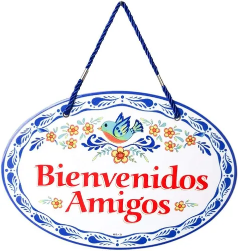 Miniatura 4 de Essence of Europe Gifts Letrero de cerámica tradicional latino de 8.75 x 6 pulgadas, letrero de bienvenida español con ilustraciones en relieve