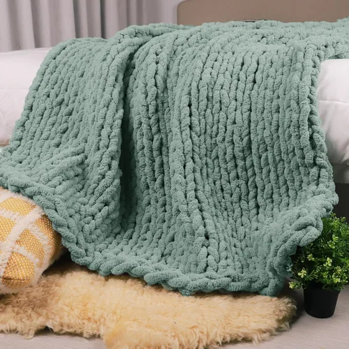 Miniatura 35 de Carriediosa Manta de Punto Grueso 50" x 60", 100% Hecha a Mano, Grande con Hilo de Felpilla en Bucle, Mantas Suaves y Esponjosas para Sofá, Cama