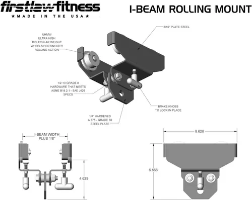 Miniatura 7 de Firstlaw Fitness I-Beam - Soporte para saco de boxeo con ruedas (Select - Negro - 3.5" - 7.0" de ancho I-Beam)