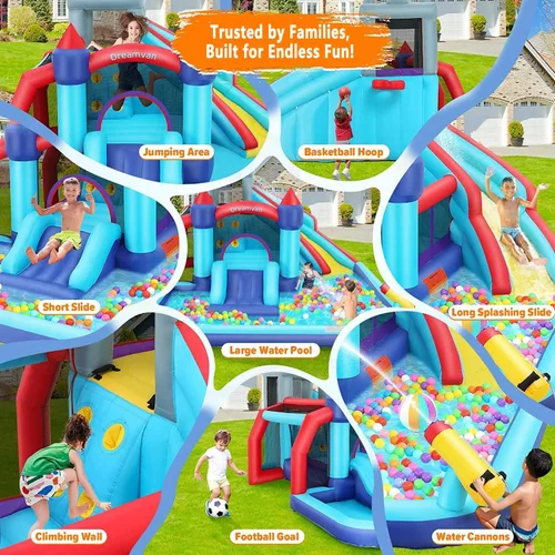 Miniatura 2 de AKEYDIY Bounce House - Tobogán acuático para niños grandes de 8 a 12 y 3 a 10, combo de parque acuático inflable con toboganes dobles, área