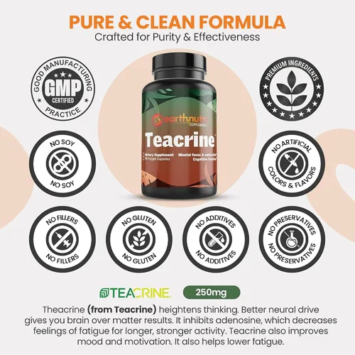 Miniatura 3 de EarthNutri Theacrine Energy and Focus Suplemento – Sin gluten ni aditivos – 1 cápsula diaria – Cápsula vegetal para mejorar el estado de alerta