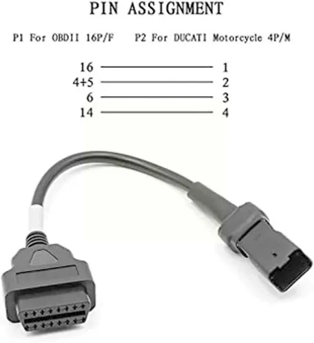 Miniatura 4 de 4 Pin a 16 Pin Cable adaptador OBD2 diagnóstico de fallas de motor y detector se adapta para la programación de ECU de motocicletas Ducati
