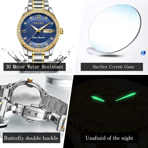 Miniatura 57 de OLEVS - Relojes de diamantes para hombres, relojes de vestir a prueba de agua, relojes analógicos de cuarzo de lujo con calendario de fecha y correa