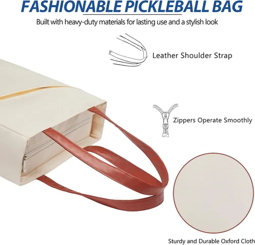 Miniatura 5 de Bolso de Pickleball para Mujeres, Elegante Bolso de Nylon con Capacidad para 2 Palas, Bola, Equipo, Bolso de Hombro Utilitario para Deportes