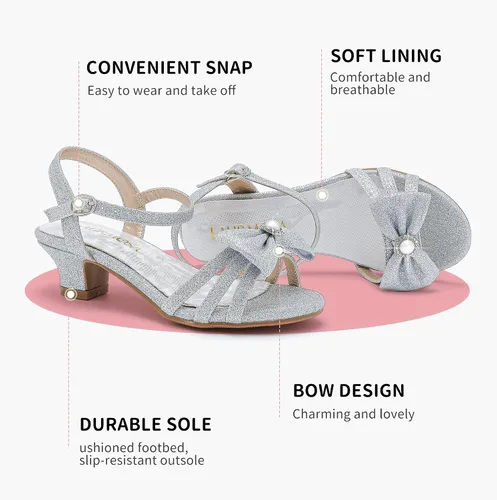 Miniatura 4 de Sandalias para niñas, zapatos de vestir para fiesta de boda, puntera abierta, tacones altos con purpurina para niños pequeños y grandes