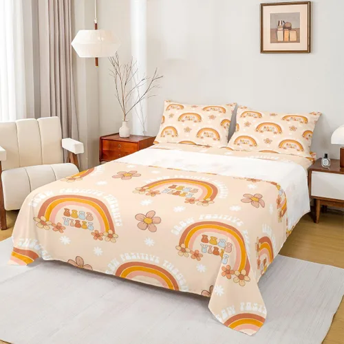 Miniatura 22 de Erosebridal Groovy - Juego de sábanas para decoración de fiesta para niñas y mujeres, diseño de signo de paz, tamaño individual, sábanas de mariposa