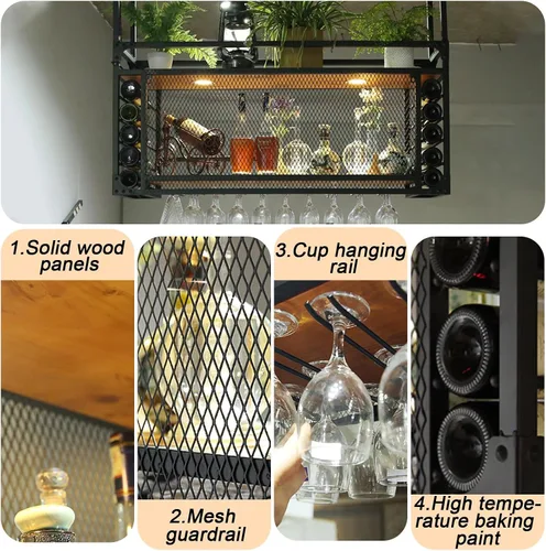 Miniatura 7 de Estantes de vino de pared de 31.4 pulgadas, estante de vino colgante, soporte de vino de gran capacidad, se puede colgar o montar en la pared, tipo