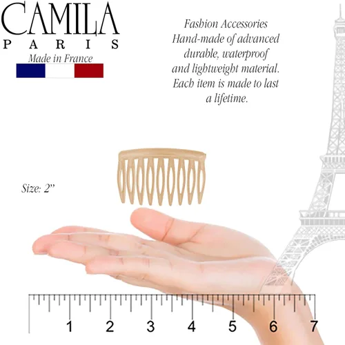 Miniatura 3 de Camila Paris CP3109 - Peine lateral francés para el cabello, pequeño, curvado, beige, con torsión francesa, decorativo, pinzas de sujeción fuerte