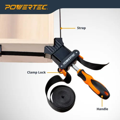 Miniatura 5 de POWERTEC Abrazaderas de correa para carpintería: abrazaderas de banda de liberación rápida con mango ergonómico, abrazadera ajustable para marco