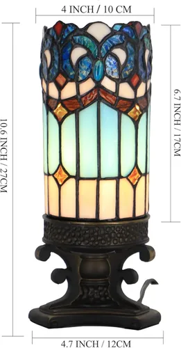 Miniatura 2 de Pequeña Lámpara Tiffany Mini Lámpara de Mesa de Vidrio Emplomado Luz de Escritorio Nocturna Base de Resina de Bronce 4" P x 4" A x 10.5" A