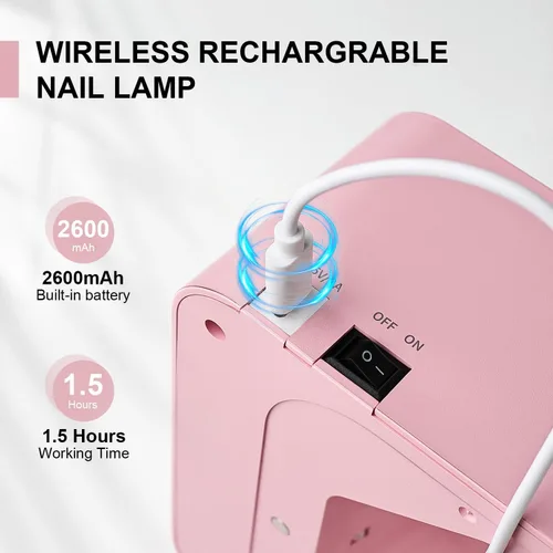 Miniatura 2 de JODSONE Lámpara de uñas U V recargable portátil con 3 temporizadores y pantalla LCD para secadora de uñas inalámbrica Gel Rosa