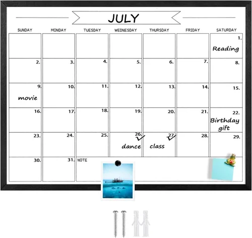 Miniatura 17 de Pizarra blanca de calendario mensual de borrado en seco, pizarra blanca magnética para pared, tablero colgante para oficina, escuela en casa, Negro