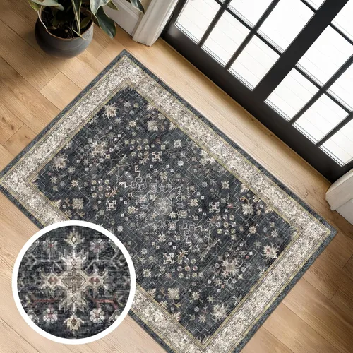 Miniatura 74 de Alfombra Boho Negra para Sala de Estar - Alfombra de Área Lavable de 10x14 Pies, Alfombras de Comedor para Debajo de la Mesa, Alfombra Suave de Pelo