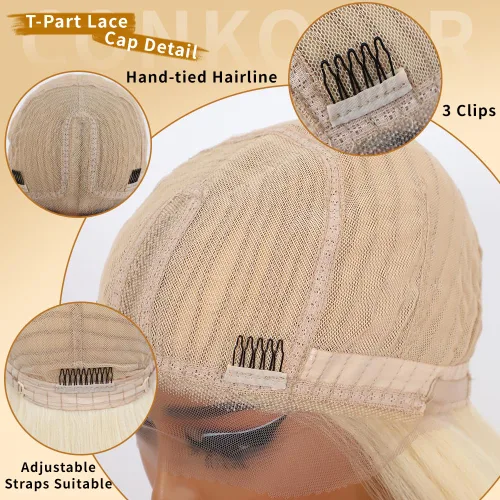 Miniatura 6 de Peluca rubia sintética con encaje frontal, predepilada 613, peluca de cabello largo para mujer, peluca sedosa y recta con parte media sin pegamento
