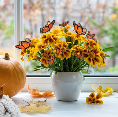 Miniatura 7 de 120 estacas de mariposa monarca de 4 tamaños, artificiales, impermeables, para decoración de mariposas de jardín, mariposa monarca 3D, para el día