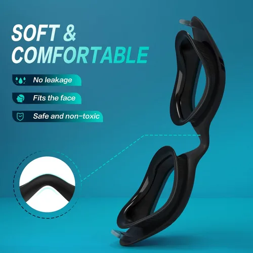 Miniatura 2 de VegoVia Gafas de natación para adultos para hombres y mujeres, gafas de natación para piscina, antiniebla/UV, gafas de natación con estuche Negro