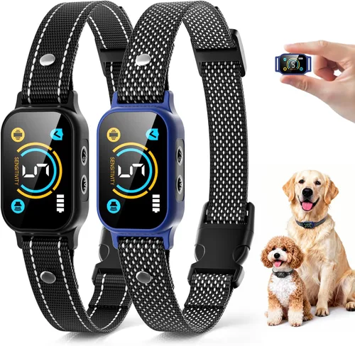 Miniatura 9 de Paquete de 2 collares antiladridos, collar inteligente para perros grandes, medianos y pequeños, collar de entrenamiento ultraligero recargable