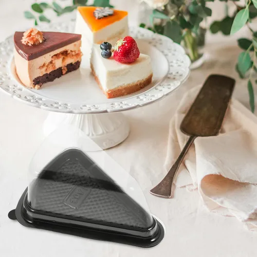 Miniatura 9 de KICHOUSE 10 piezas de caja de mousse triangular de plástico con tapa transparente, recipiente de pastel reutilizable de grado alimenticio