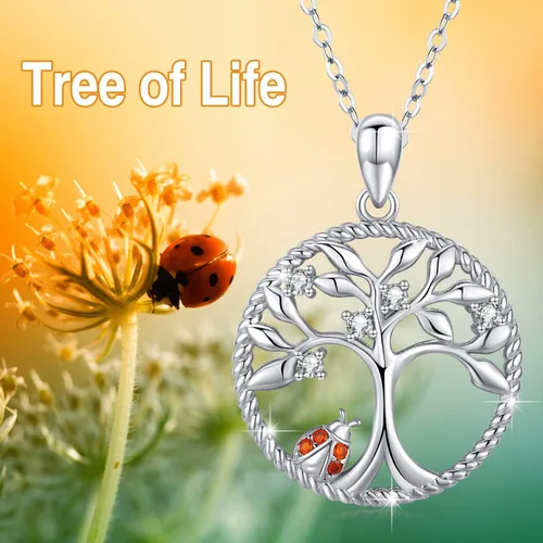 Miniatura 2 de JUSTKIDSTOY Collar con colgante de árbol de la vida, diseño de mariquitaunicorniolama, plata de ley 925, joyería de animales lindos regalos