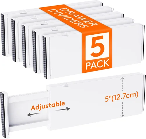 Lifewit Paquete de 5 separadores de cajones de 5 pulgadas de alto, separadores de cajones profundos ampliables de 13.5 a 22 pulgadas para ropa,