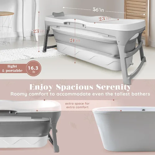 Miniatura 8 de Bañera portátil para adultos: bañera plegable extragrande de 56 pulgadas. Diseño ergonómico para el baño relajante definitivo, baño de hielo. Ideal
