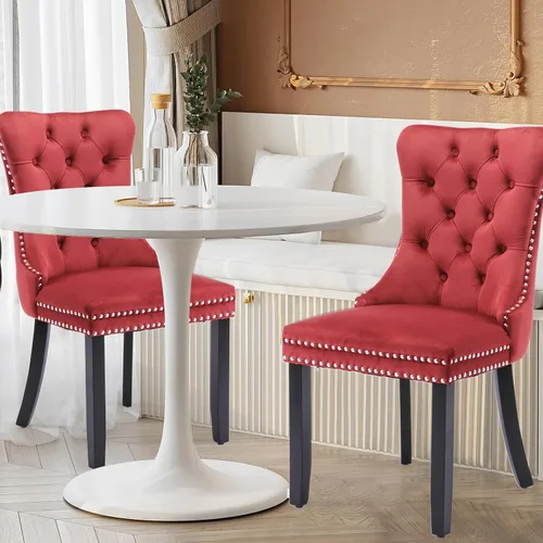 Miniatura 69 de Juego de 4 Sillas de Comedor de Terciopelo Tapizadas con Capitoné, Sillas Laterales de Cocina con Ribete de Tachuelas y Patas Chapadas en Oro