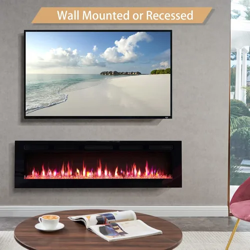 Miniatura 2 de Grace - Chimenea eléctrica 3 en 1 de 60 pulgadas de ancho (EF452), independiente, montado en la pared, empotrada, efecto de llama de 9