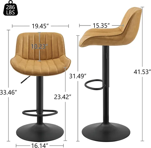 Miniatura 2 de Art Leon Morden - Juego de 4 taburetes de bar giratorios de piel sintética con espalda, taburetes de bar ajustables de altura de mostrador