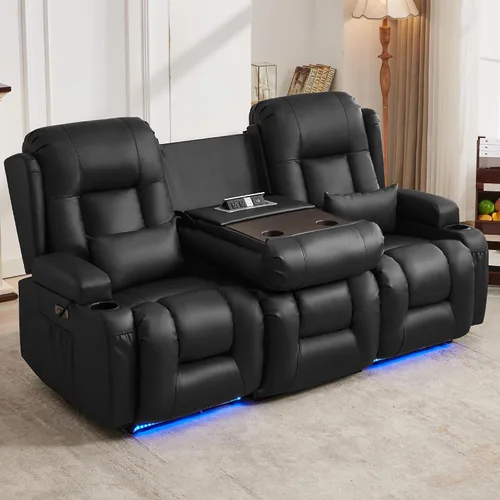 Miniatura 2 de URRED Sofá reclinable eléctrico con masaje y calor, sofá biplaza reclinable de pared con consola, sofá de casa rodante, asiento de cine en casa