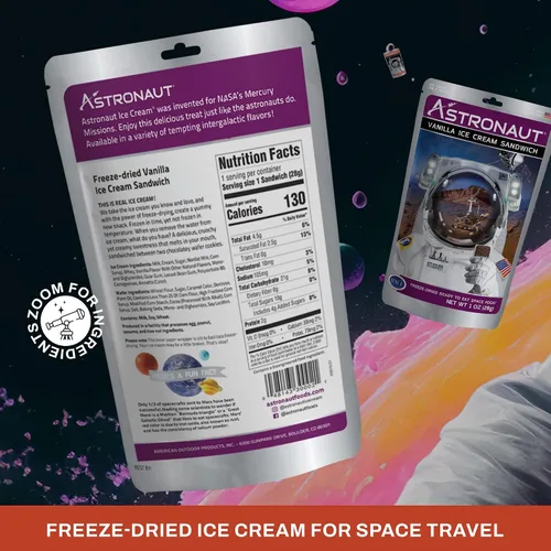 Astronaut Foods Sandwich de helado liofilizado, postre espacial de la NASA, vainilla, 12 unidades