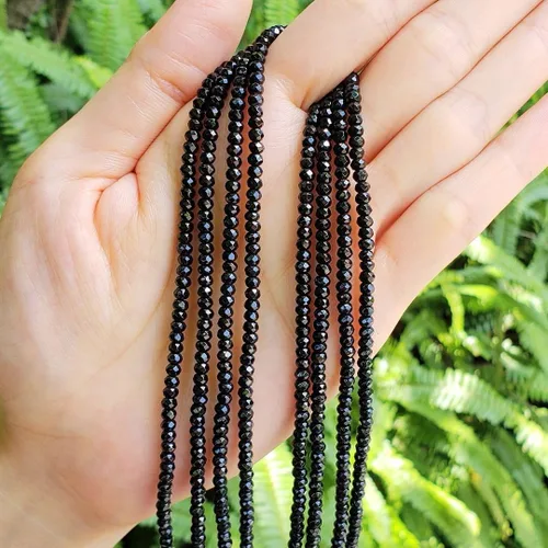 Miniatura 3 de Adabele - 1 hebra de piedras preciosas curativas de cuarzo negro azabache natural de 0.118 pulgadas (0.118 in), pequeñas cuentas de piedra sueltas