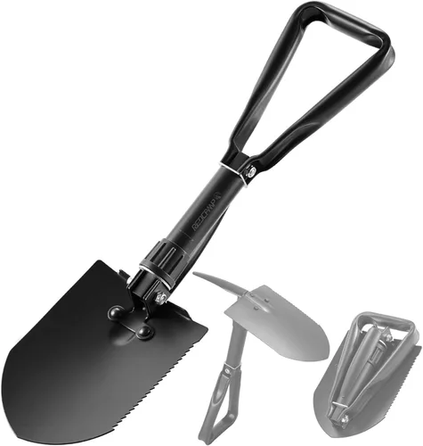 Miniatura 12 de REDCAMP - Pala plegable militar de 23" para campamento con cubierta, pala portátil con acero de alto manganeso, herramienta táctica para cavar