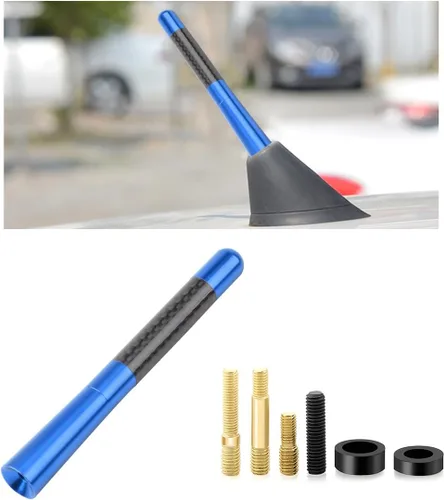 KVAEY Antena corta para automóvil, antena aérea de aluminio rechoncha de 1.37 pulgadas con 4 tornillos y 2 juntas de goma, repuesto de antena de Azul