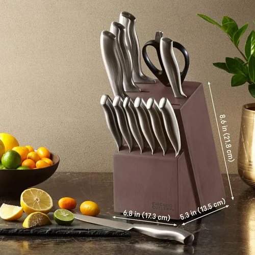 Miniatura 2 de Chicago Cutlery Insignia - Juego de cuchillos de cocina (13 piezas) con bloque de madera, asas contorneadas y tijeras de acero inoxidable afilado