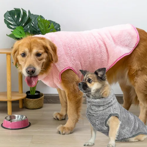 Miniatura 6 de Chaqueta para perros para clima frío, 2 paquetes de ropa de abrigo de invierno cálida de cuello alto para mascotas, abrigo de felpa ajustable