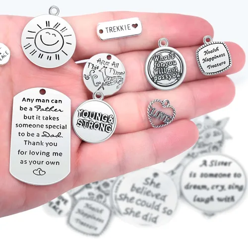 Miniatura 5 de Audab Juego de 350 Piezas de Accesorios de Llaveros Motivacionales con 50 Dijes de Palabras Inspiradoras Grabadas, 50 Borlas de Llavero de Cuero, 50