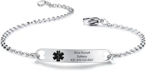 Miniatura 8 de Kurafeel Pulseras de alerta médica personalizadas para mujeres, hombres y niños, cadena cubana grande de 0.315in, pulseras de identificación médica