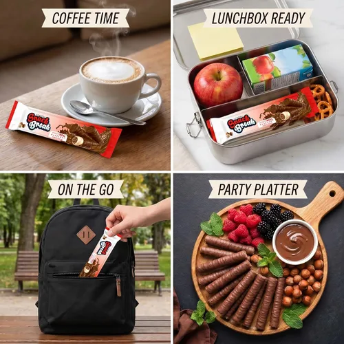 Miniatura 7 de Snack Break Rollos de Oblea de Avellana, Galletas de Oblea Enrolladas, Snack Delicioso con Capa de Cacao, Envueltos Individualmente, Palitos