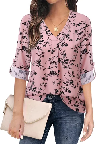 Miniatura 28 de Youtalia Blusas para mujer, elegantes, informales, de negocios, manga 3/4, de gasa, cuello en V, camisas de trabajo y oficina
