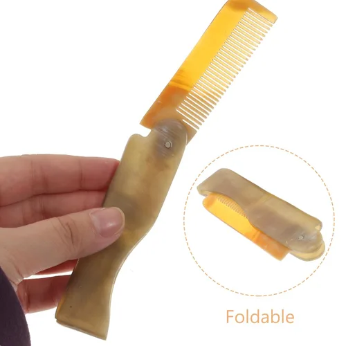 Miniatura 4 de Peine de pelo plegable de bolsillo con cuerno de buey, peine portátil antiestático, evita la pérdida de cabello, para mujeres, hombres, viajes, uso