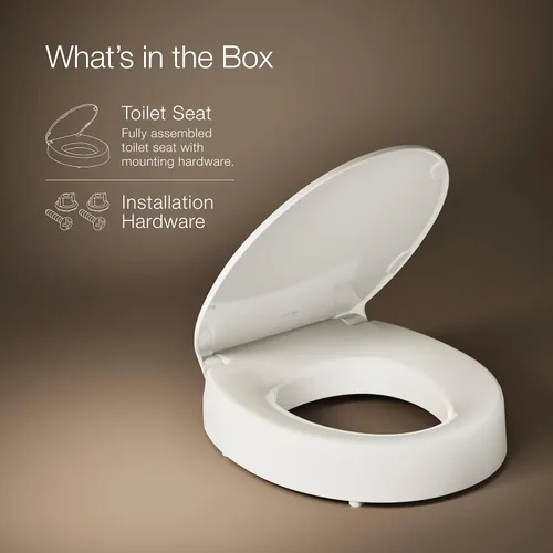Miniatura 9 de KOHLER 25876-96 Hyten Asiento de inodoro redondo de cierre suave elevado de 3 pulgadas de altura, asiento contorneado con topes Grip-Tight, herrajes