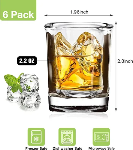 Miniatura 2 de Hlukana Juego de 6 Vasos de Chupito de Base Pesada, 60 ml Vasos de Chupito Cuadrados de Tequila Transparente a Granel, Vaso de Chupito de Espresso