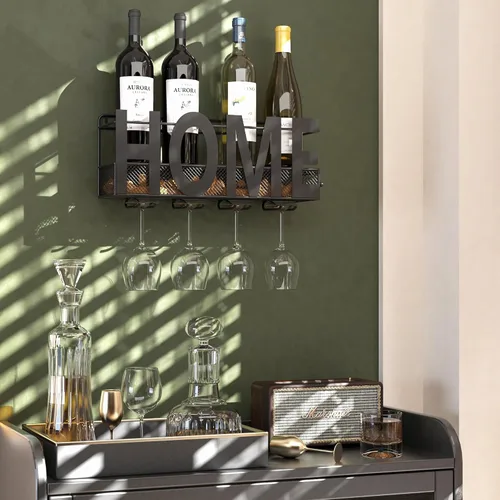 Miniatura 3 de Soporte de metal para botellas y copas de vino de Soduku, para montar en la pared, con espacio para almacenar corchos